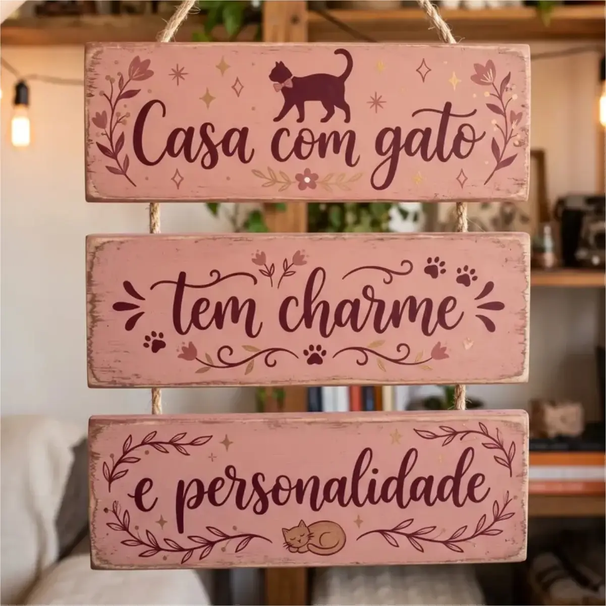 Placa 3 Partes -Casa com Gato - Imagem 1