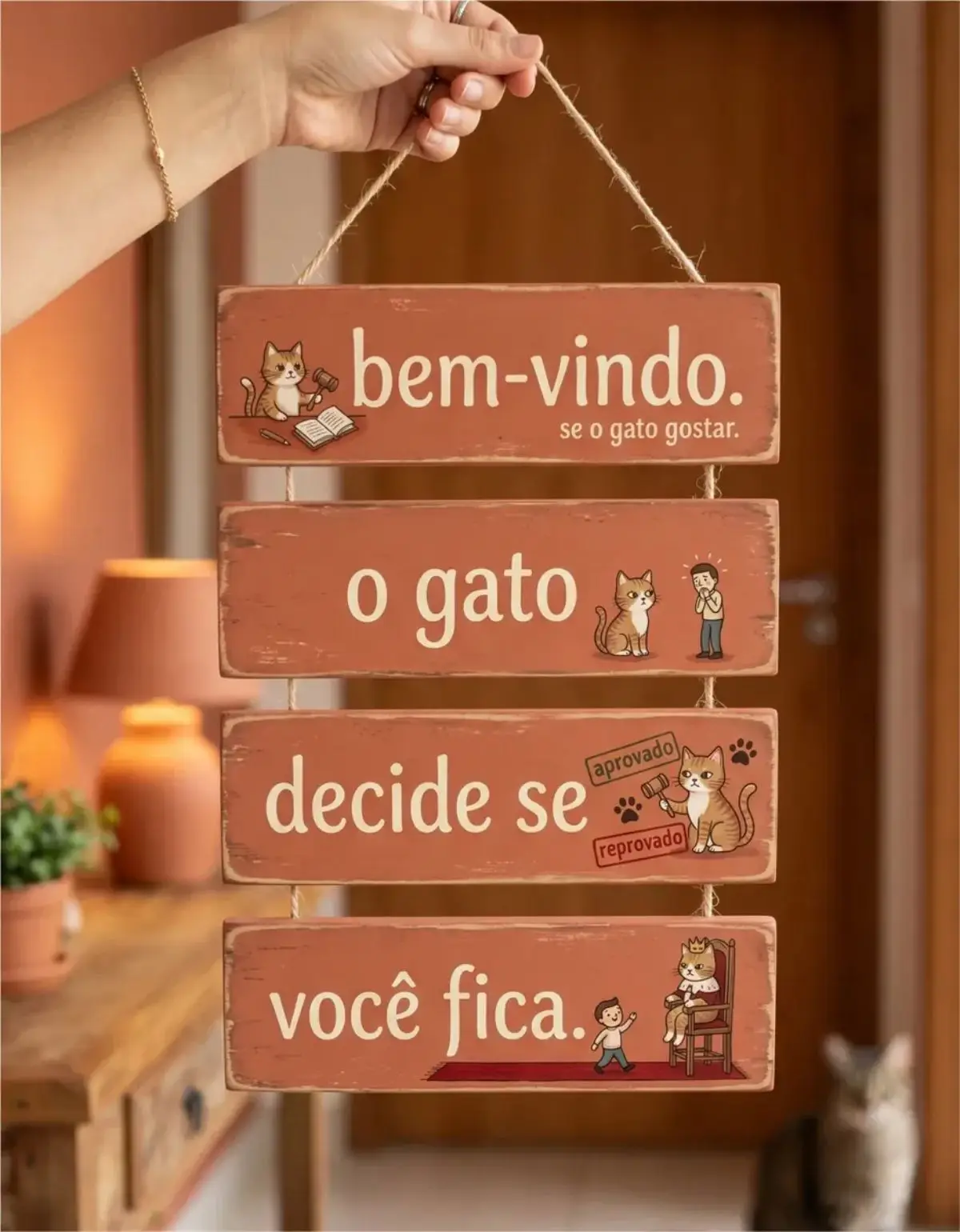 Placa 4 Partes - Bem vindo - o gato decide - Imagem 1