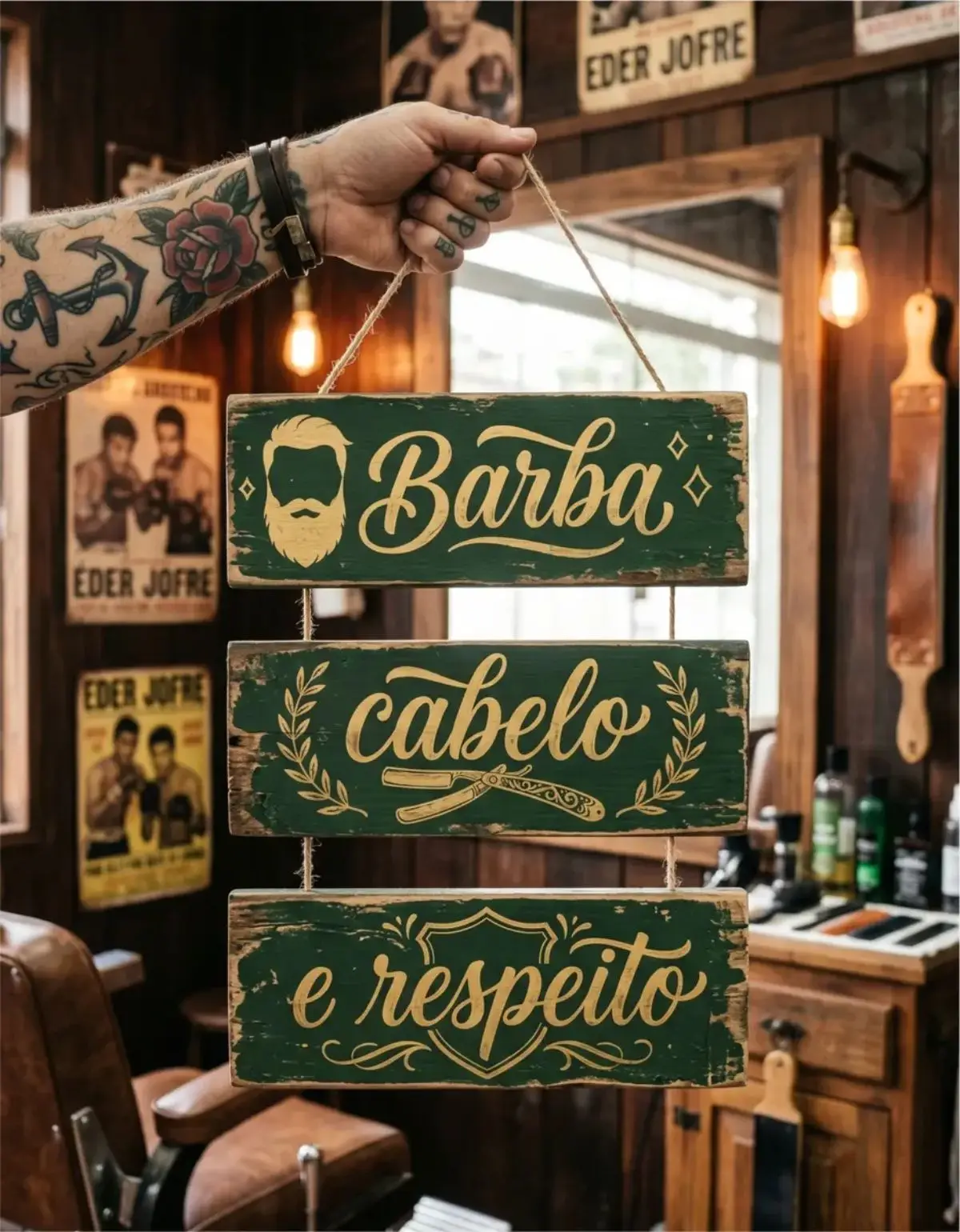 Placa 3 Partes - Barba-Cabelo-Respeito - Imagem 1