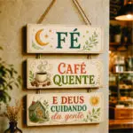 Placa 3 Partes - Fé -  Café Quente e Deus