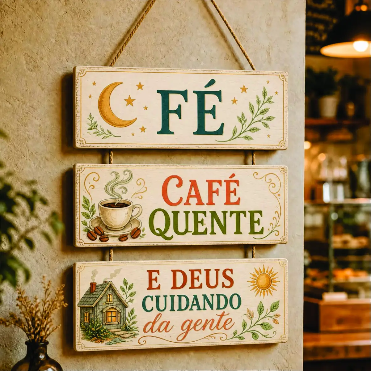 DN27 Placa 3 Partes - Fé - Café Quente e Deus - Imagem 1