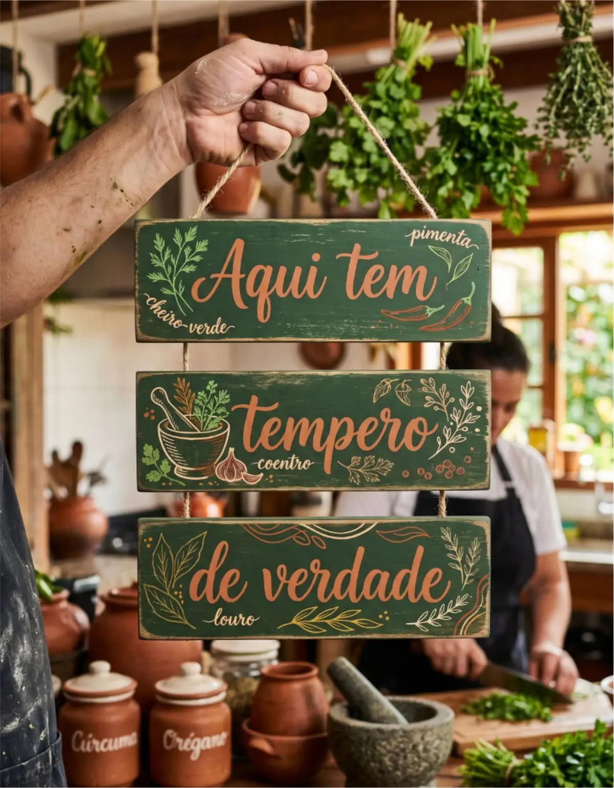 Placa 3 Partes - Aqui tem Tempero - Imagem 1