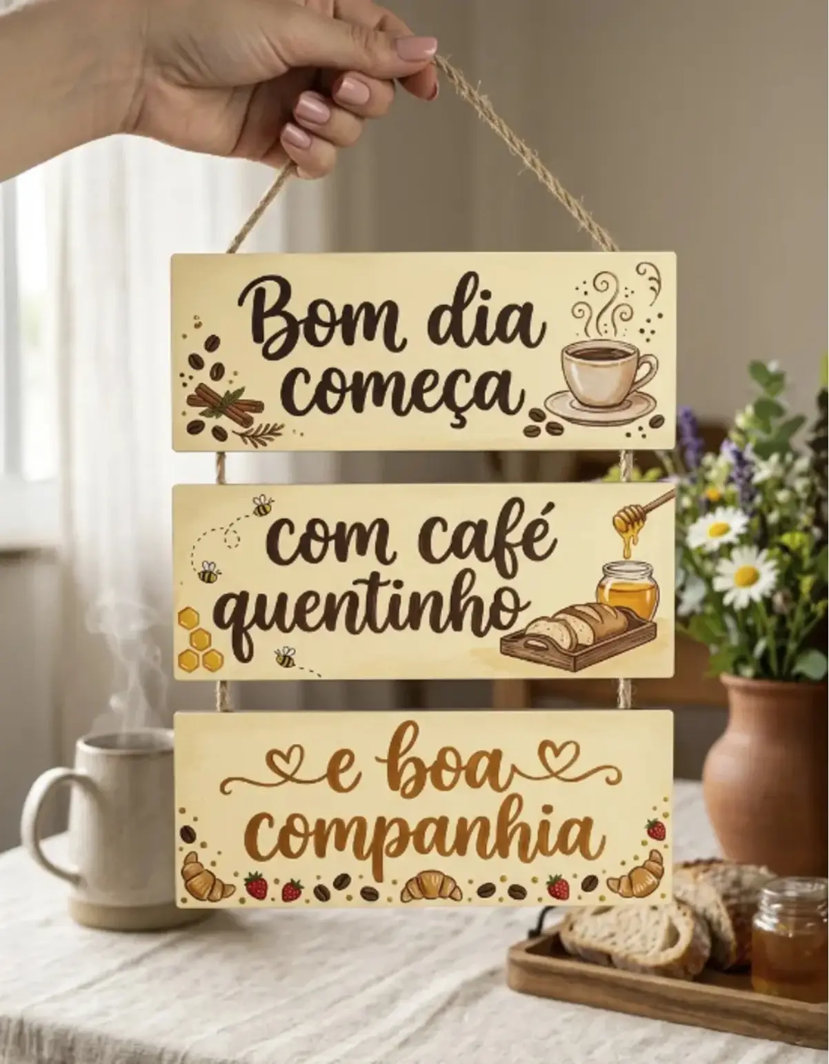 Placa 3 Partes - Bom dia começa com Café - Imagem 1
