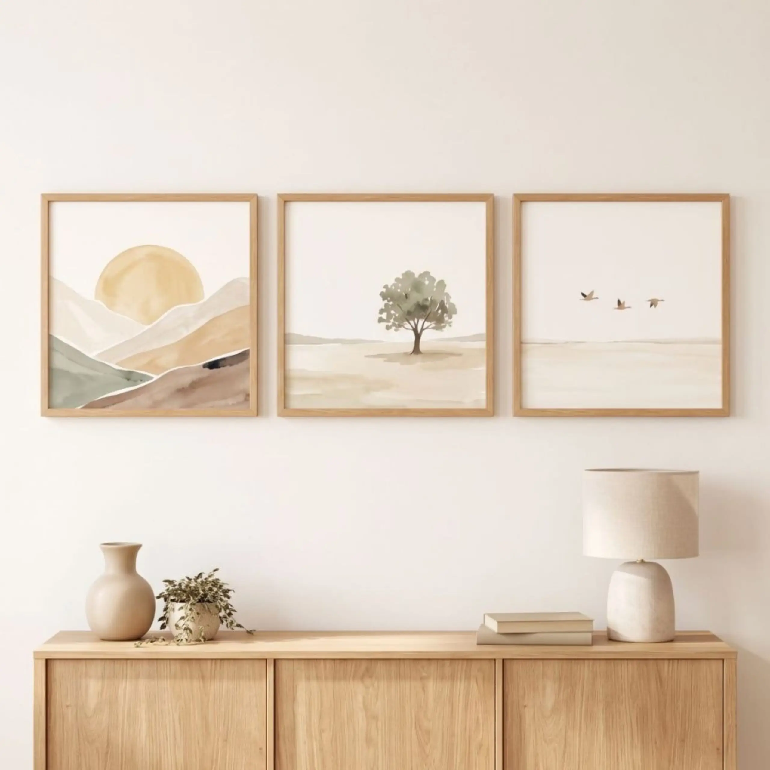 QV054 Kit 3 Quadro 20x20 - Por do Sol montanhas - Imagem 1
