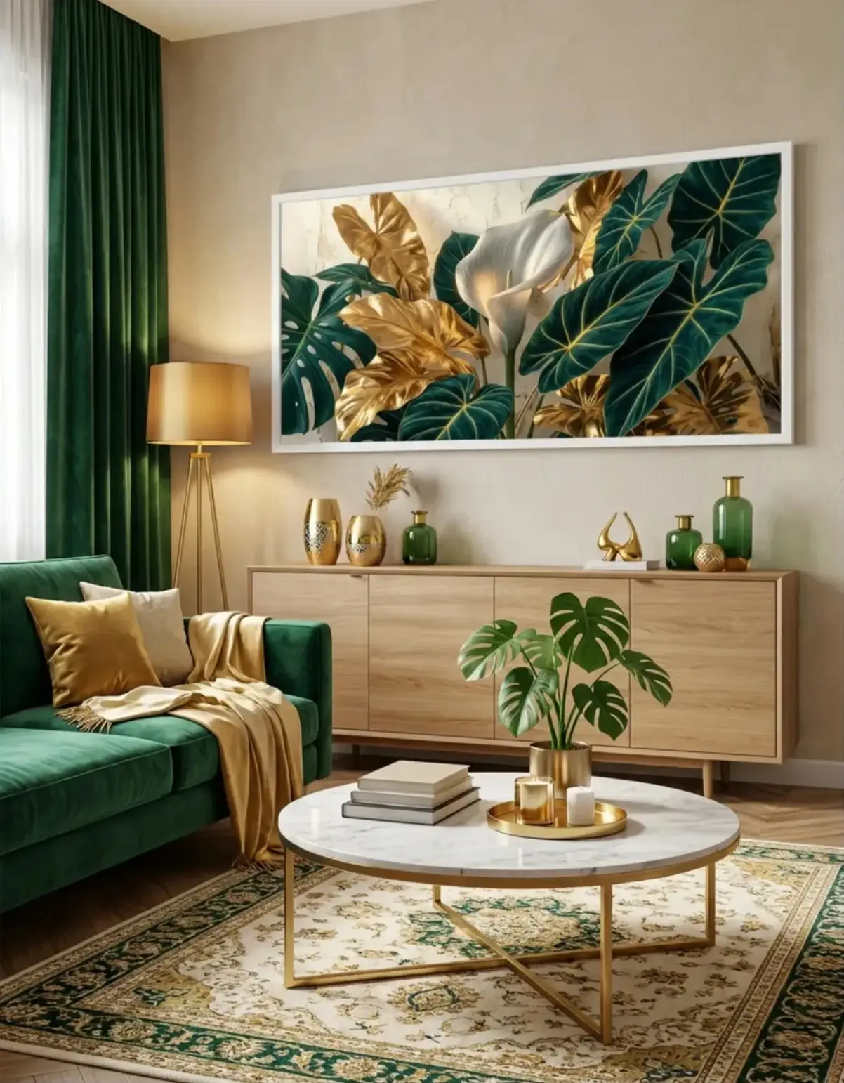 Quadro Decorativo  - Botânico Verde Dourado - Imagem 1