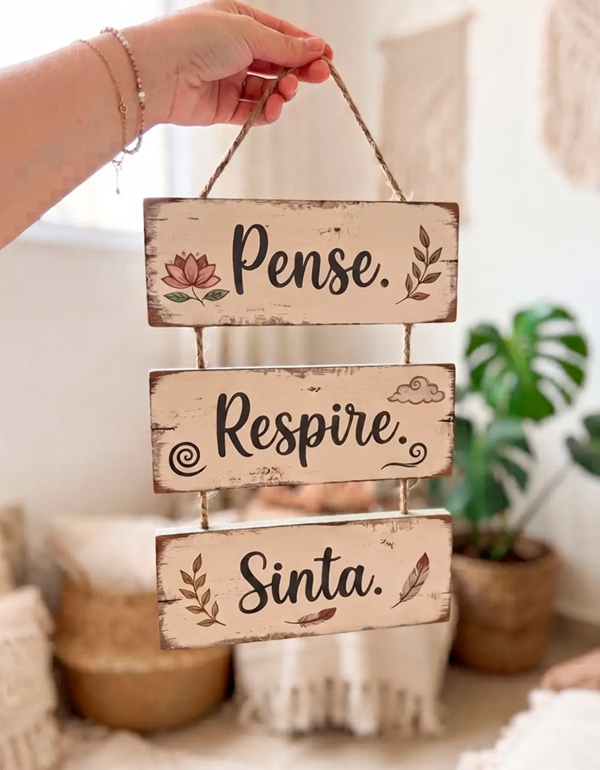 WV74 Placa 3 Partes - Pense, Respire, Sinta - Imagem 1