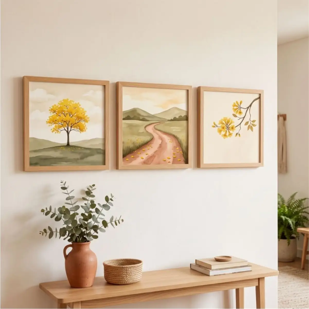 Kit 3 Quadro 20x20 - Arvore amarela - Imagem 1