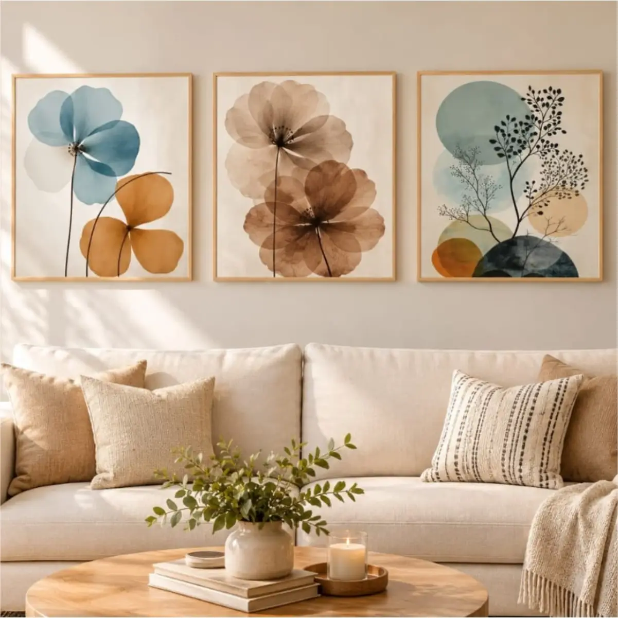 TN2 Kit 3 Quadro 20x20 - Floral Minimalista - Imagem 1
