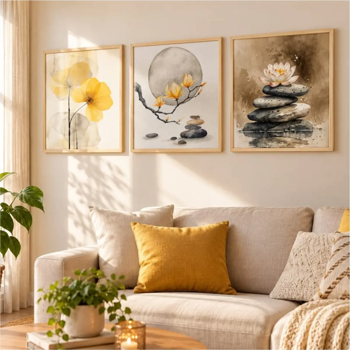 Kit 3 Quadro 20x20 - Trio Lotus - Imagem 1