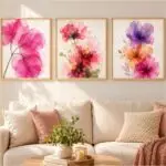 Kit 3 Quadro 20x20 - Trio Flores rosas