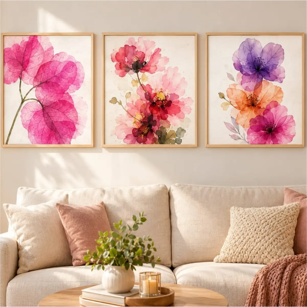 TN4 Kit 3 Quadro 20x20 - Trio Flores rosas - Imagem 1
