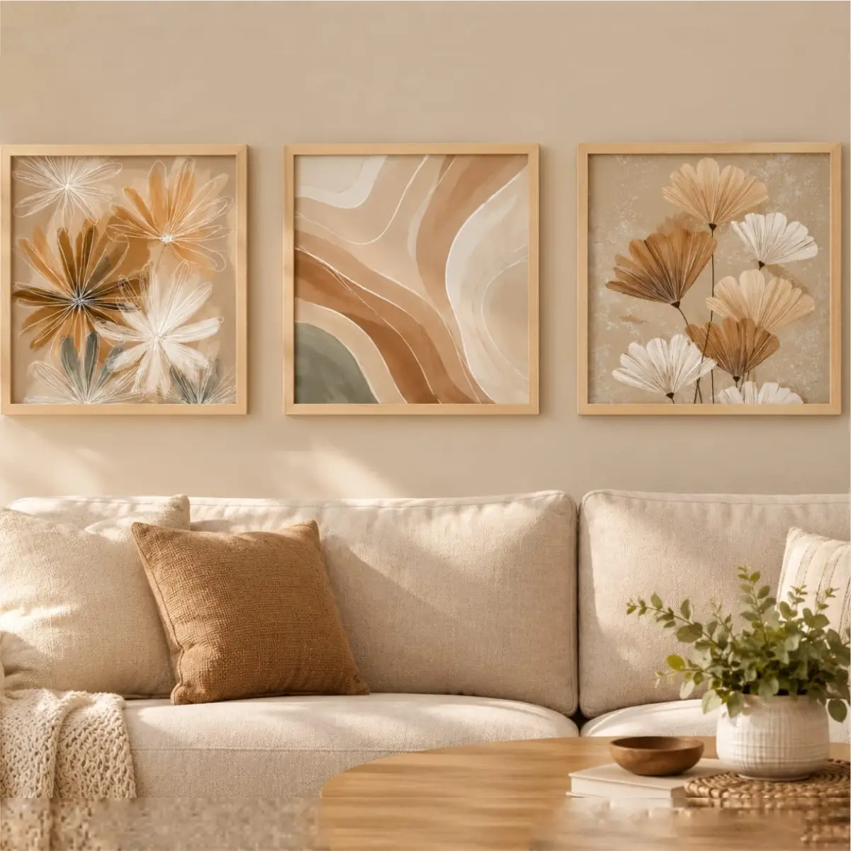 Kit 3 Quadros 20x20 - Flores salmão - Imagem 1