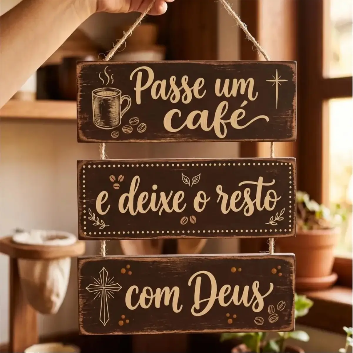 Placa 3 Partes - Café com Deus - Imagem 1